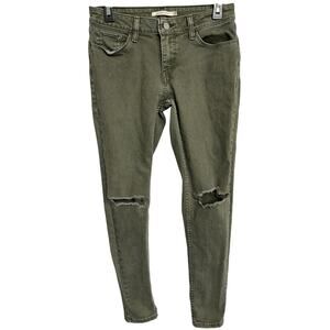 Levis 535 Super Skinny Jeans Women Size 29 Green Denim Ripped Knees Distressed
